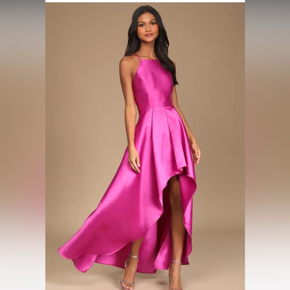 Lulus broadway show magenta high-low gown, size small